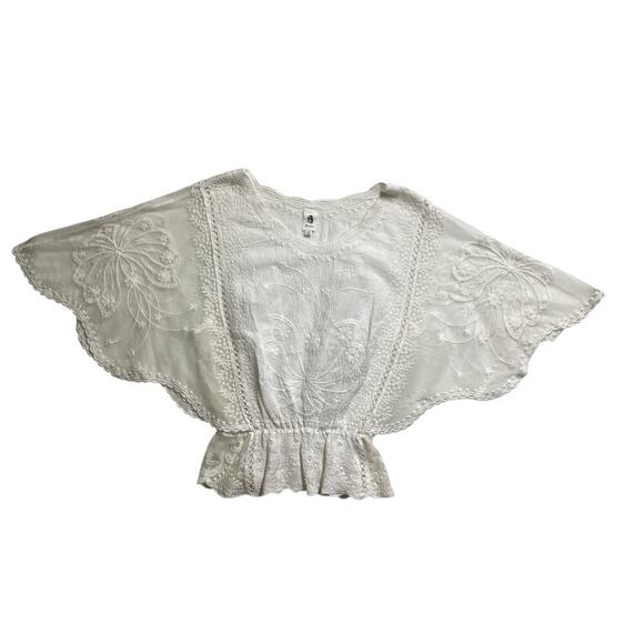 Flawles summer top butterfly sleeves embroidered peplum XS white - Picture 5 of 7
